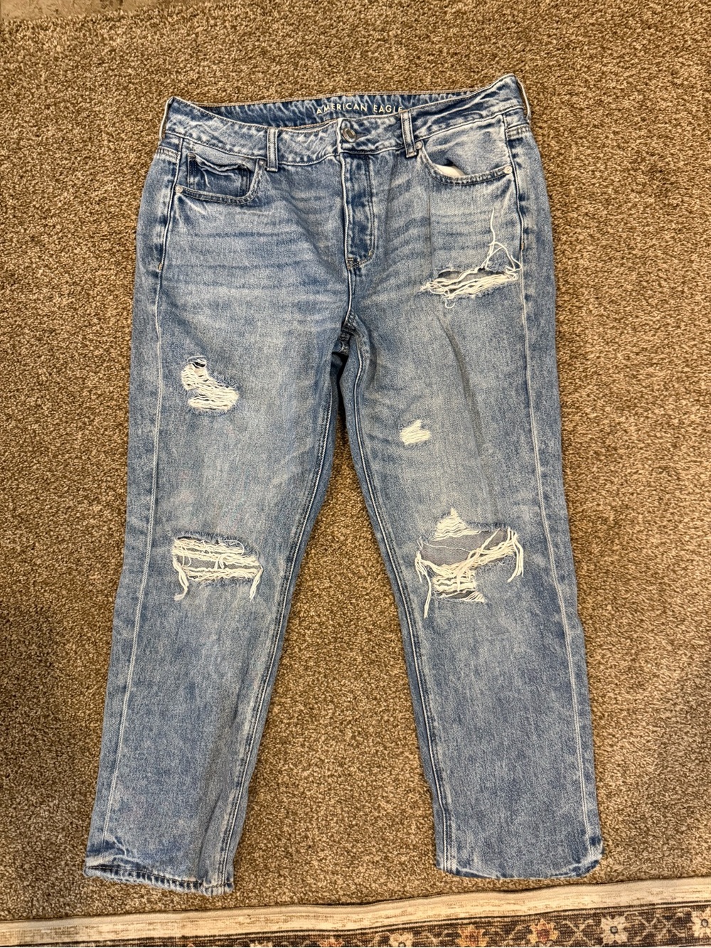American Eagle Outfitters Medium Wash Blue Jeans with Leather Patch